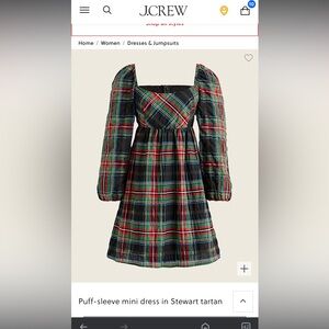 J. Crew Tartan Puff-Sleeve Mini Dress